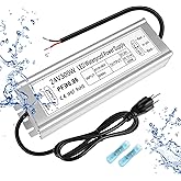 LED Driver 300W 24V Power Supply, IP67 Waterproof Low Voltage Transformer, AC 110-260V to DC 24V 12.5A Converter with 3-Prong Plug 3.3 Feet Cable for Outdoor LED Lights, Industrial, Computer