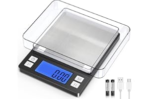 BOMATA 0.01g/1kg Upgraded Small Digital Scale, USB Rechargeable, with Larger Display and Hold,Tare Function, 9 Units, High Pr