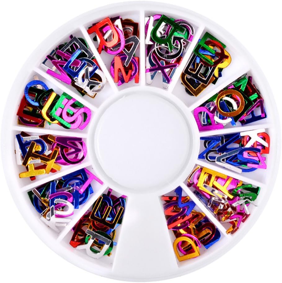 DDLmax Nail Art Stickers, Alphabet Dazzling Tips Nail Sticker Sequins Colorful Nail Art Decoration