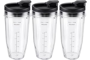 MEET JUICE Ninja Blender Cups Replacement 24oz – Compatible with Ninja BN401, BL450, BL456, BL480, BL2012, BN751, BN801, SS101, SS151 – 3 Pack with To-Go Lids