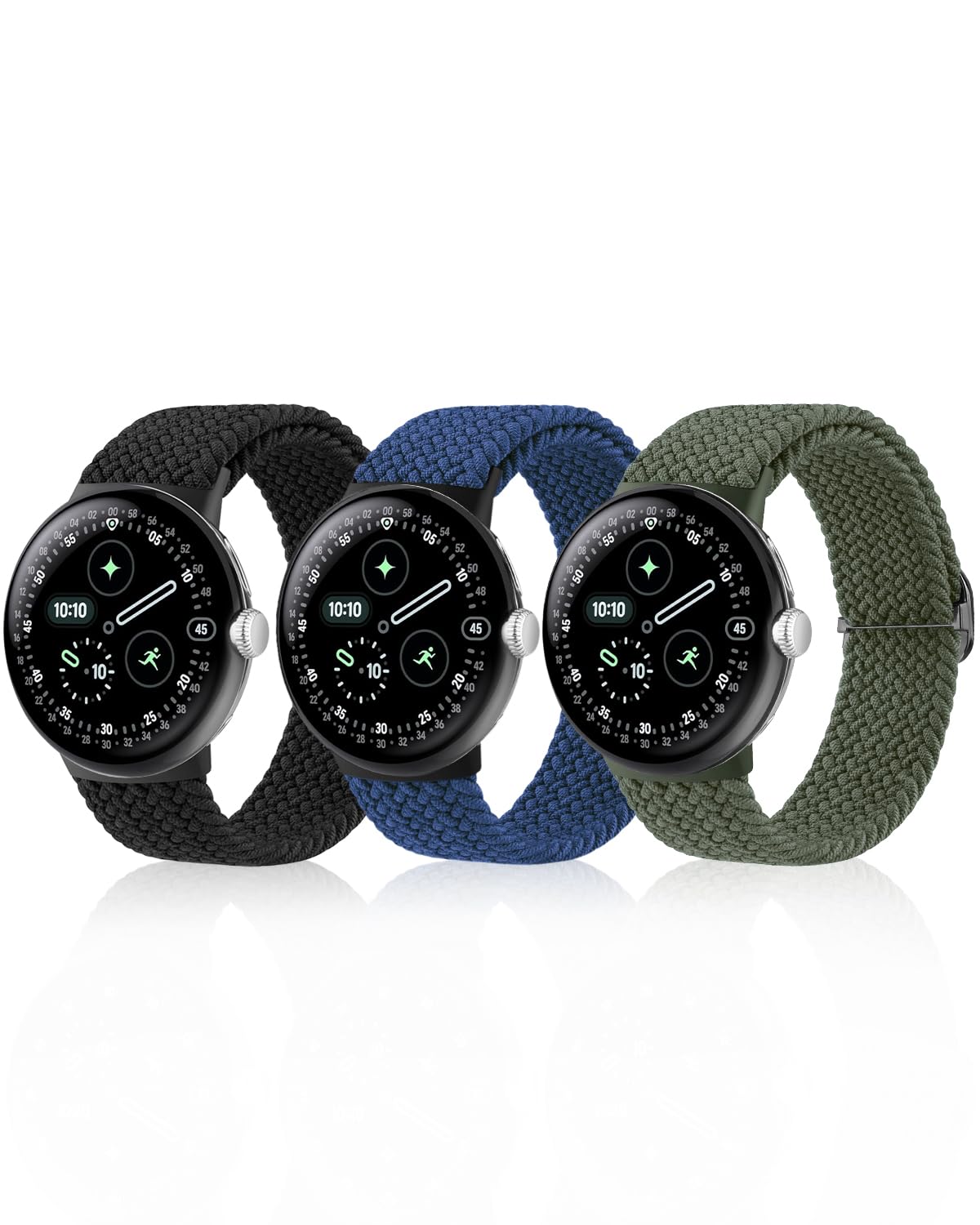 Braided Bands Compatible with Google Pixel Watch 4 45mm Band/Pixel Watch 3 Band 45mm, Elastic Nylon Breathable Sport Loop Straps for Pixel 3/4 Watch Band 45mm for Men Women (Black+Green+Nightblue)