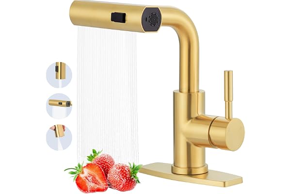 ALEASHA Bar Sink Faucet Single Hole, 3 Water Modes Wet Bar Faucets with Pull Out Sprayer, Prep Sink Faucet 360 Swivel for Sma