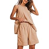 Gozoloma Womens 2 Piece Outfits Sleeveless Matching Sets A Line Tank Tops Contrast Stitching High Waist Shorts with Pockets