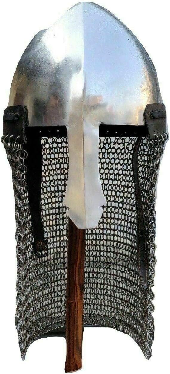 XMas Medieval Norman Nasal Helmet with Chainmail Viking Helmet Christmas Silver