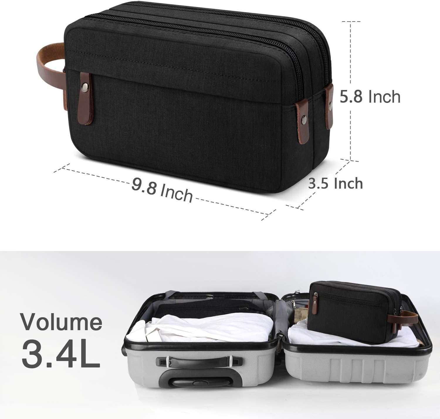  | Men's Travel Toiletry Organizer Bag Water-resistant Shaving Dopp Kit Bathroom Bag (Black Water-resistant) | Packing Organizers