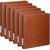 Fulmoon 6 Pcs 1 Inch Leather Binder 3 Ring Letter Size Vintage, Brown | with 2 Inner Pockets &amp; Spine Label Holder, Round Ring Hardback Binder Professional Executive Portfolio for Home Office School