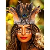 Aukmla Indian Feather Headband Peacock Feather Headpiece Carnival Costume Headdress for Women