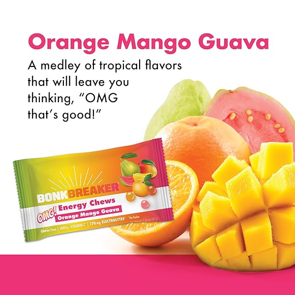 BONK BREAKER ENERGY CHEWS WITH ELECTROLYTES, ORANGE MANGO GUAVA, EASY TO CHEW ENERGY GUMMIES, 10 PACK