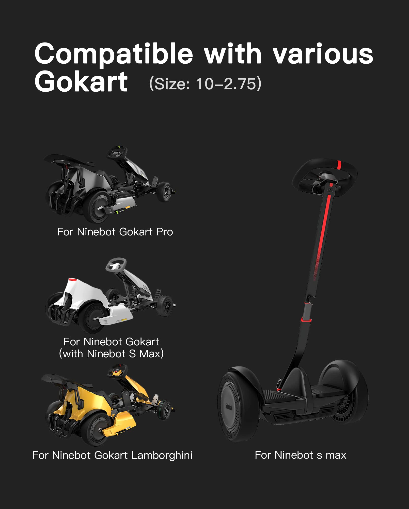 Electric GoKart Pro / Pro2 and Gokart Bundle Rear Tire Compatible with Ninebot by Segway Gokart Kit(with Ninebot S Max), Go Kart Pro 2 Quick Release Sports Drift Tires Original Accessories