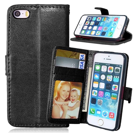 Nancen Compatible with Handyhülle iPhone 5 / 5S Lederhülle Style Acht Farbe Weich PU Flip Case Ledertasche/Schutz Etui, Karte