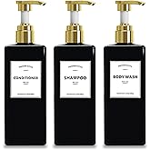 Black Shampoo Bottles with Gold Pump YACEYACE 16.9oz Set of 3 Shampoo and Conditioner Dispenser Empty Black Shower Bottles, Elegant Boutique Shampoo Dispenser for Bathroom, Lotion, Salon