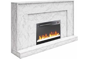 CosmoLiving by Cosmopolitan Liberty 52 Inch Electric Fireplace with Mantel, Replaceable Fireplace Insert Heater, Remote Control, Timer, Color Changing Crystal Ember Flames, White Marble