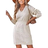 CUPSHE Women Long Sleeve Midi Sweater Dress Loose Cable Knit Pullover Trendy Fall Outfits