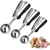 Cookie Scoops for Baking,Ice Cream Scoop,3PCS Stainless Steel 1/2 /3 Tbsp Cookie Dough Scoop,Red Rubber Grips Design,Durable 