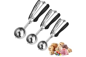 Cookie Scoops for Baking,Ice Cream Scoop,3PCS Stainless Steel 1/2 /3 Tbsp Cookie Dough Scoop,Red Rubber Grips Design,Durable 