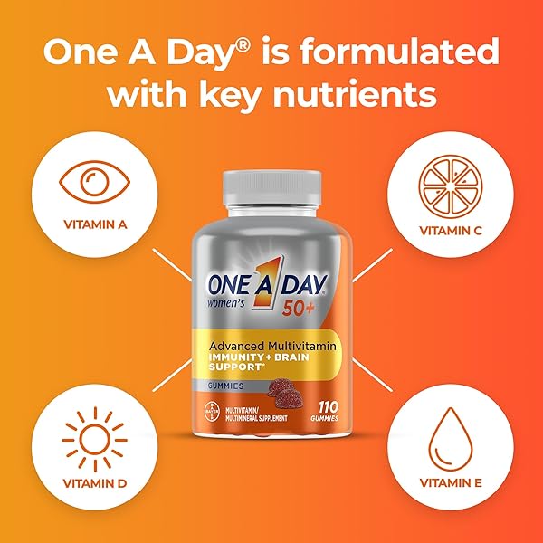 ONE A DAY WOMEN’S 50+ GUMMIES, ADVANCED MULTIVITAMIN FOR WOMEN, VITAMINS FOR BRAIN SUPPORT AND IMMUNITY SUPPORT, MULTIVITAMINS WITH SUPER 8 B VITAMIN COMPLEX, 110 COUNT