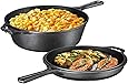 Ultimate Pre-Seasoned 2-In-1 Cast Iron Multi-Cooker – Heavy Duty 3 Quart Skillet and Lid Set, Versatile Healthy Design, Non-Stick Kitchen Cookware, Use As Dutch Oven Frying Pan (Pre-Seasoned)