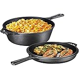 Ultimate Pre-Seasoned 2-In-1 Cast Iron Multi-Cooker – Heavy Duty 3 Quart Skillet and Lid Set, Versatile Healthy Design, Non-S