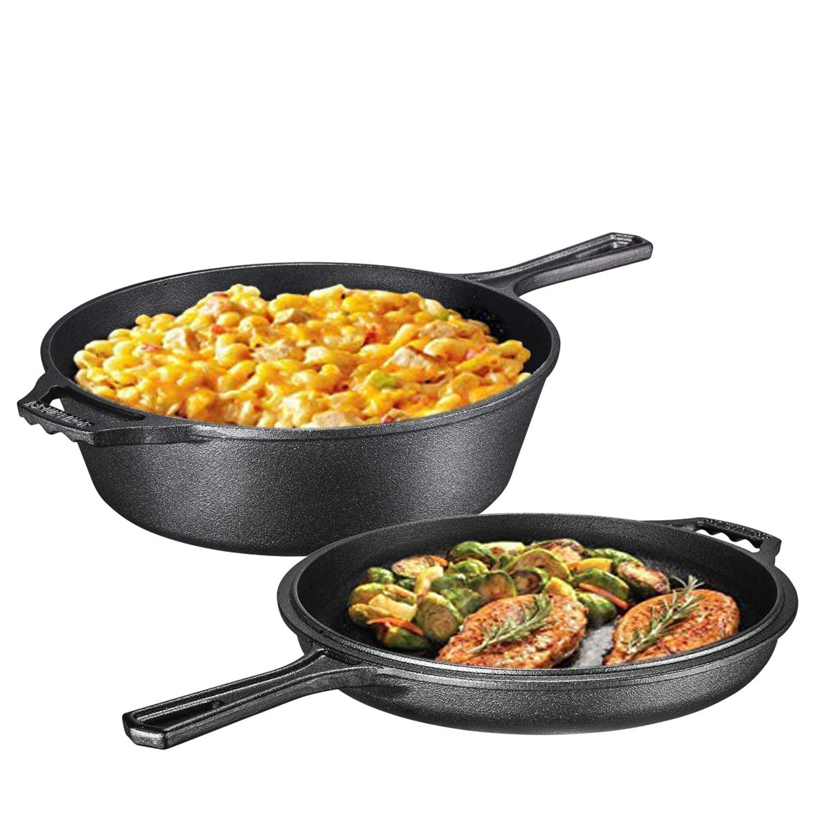2In1 Cast Iron MultiCooker Heavy Duty Skillet and Lid Set, Versatile Healthy Design, Non