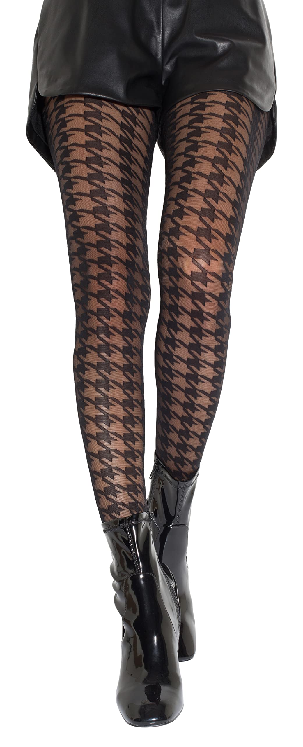 Gi&Gi 40 denier sheer tights with cotton gusset for women featuring houndstooth when optimism is in fashion. N.1396.. (S/M, BLACK)