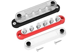 DAIERTEK Marine Bus Bar 12V 6 x 1/4" (M6) Terminal Studs 12 Volt Bus Bar Power Distribution Block with Cover Max 300V AC 48V DC Positive & Negative Battery Terminal Block for Automotive Car Boat