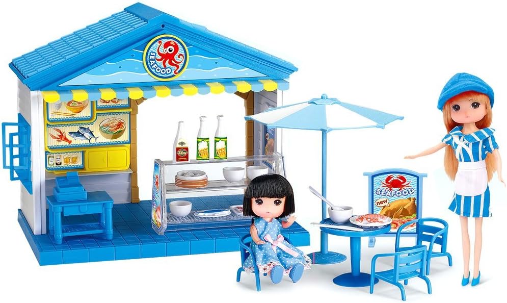 PlayMarket Playfood, Mini Seafood Restaurant Toy Play Set with 2 Pocket Dolls for Kids Age 3 Plus Years Old, 32 Piece