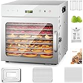 KWASYO Stainless Steel Dehydrator, 8 Tray Food Dehydrator Machine with Recipe Book, 30~90℃ Temperature Setting, 24H Timer, De