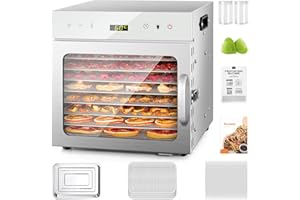 KWASYO Stainless Steel Dehydrator, 8 Tray Food Dehydrator Machine with Recipe Book, 30~90℃ Temperature Setting, 24H Timer, De