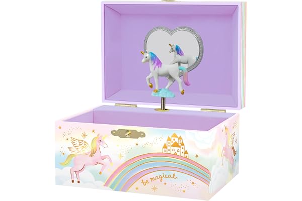 Musical Jewelry Box for Girls - Kids Music Box with Spinning Unicorn, Unicorn Birthday Gifts, Jewelry Box, 6 x 4.7 x 3.5 in -