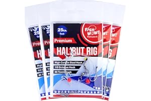 5 Packs Fish WOW! 25lb Halibut Trap Drifting Rig with 1/0 Octopus Hook & #6 Treble Hook