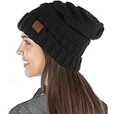 Funky Junque Exclusives Slouchy Beanie for Women – Oversized Winter Hat, Chunky Cable Knit Beanies, Unisex Cold Weather Hats