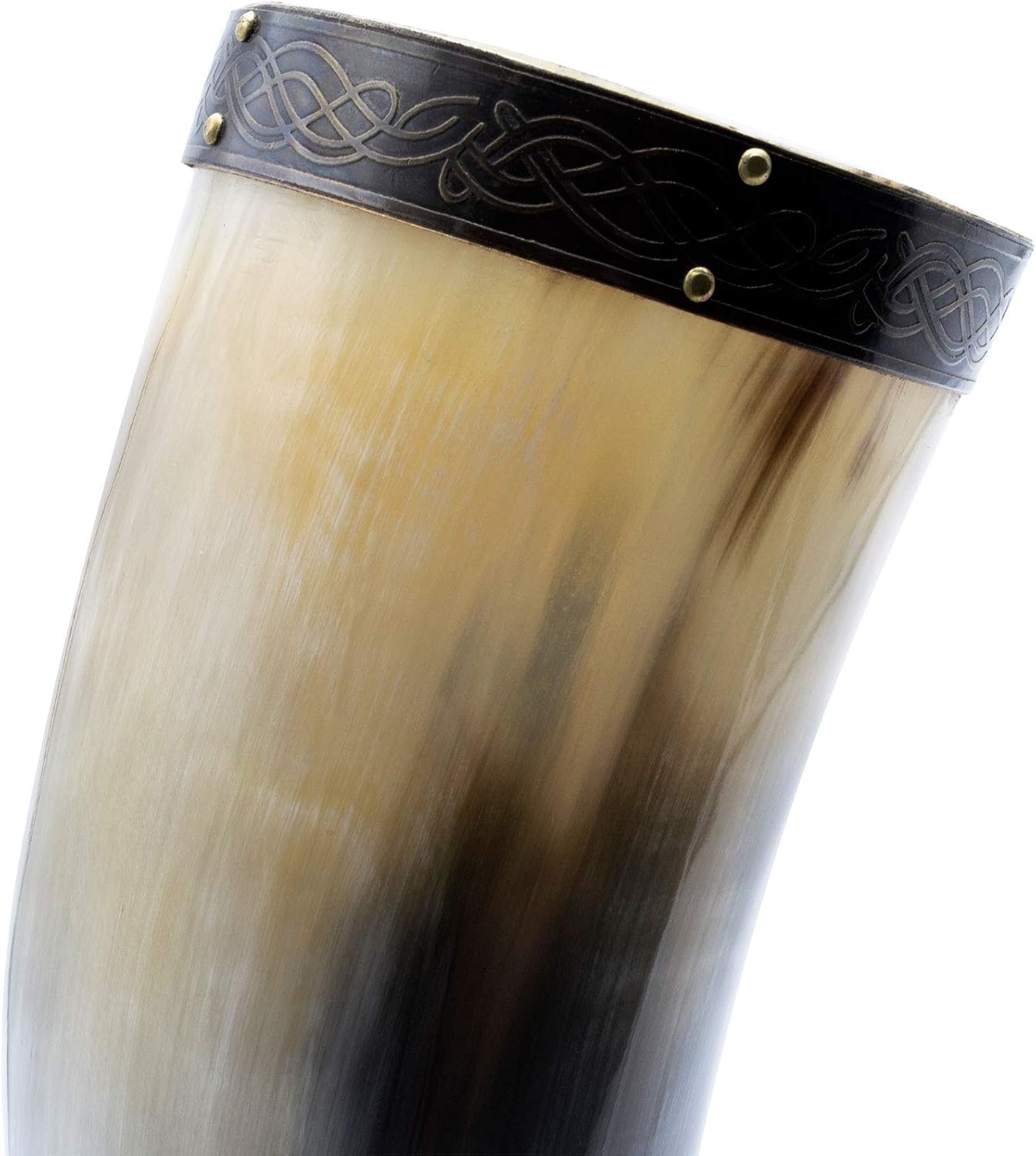 Norse Tradesman Genuine Ox Horn Viking Drinking Horn 50 cm with Brown Leather Holster, Brass Wolf Adornments, Burlap Gift Sack - Image 5