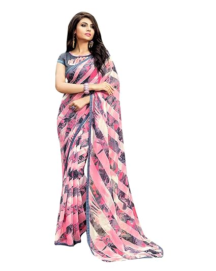 Pink Georgette Printed Saree