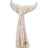 E-view Wood Whale Statue Wooden Nautical Decor for Home - Antique Fish Figures Decoration Animal Statues Beach Themed Wall Art (Whale Tail Figurine)