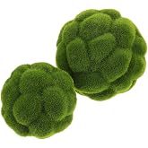 Cabilock 2 Pack Artificial Moss Balls, Faux Green Decorative Balls 4in and 4.7in, Simulated Topiary Bowl Filler for Vase, Table Centerpiece, Shelf Decor, Terrarium, Wedding and Home Decoration