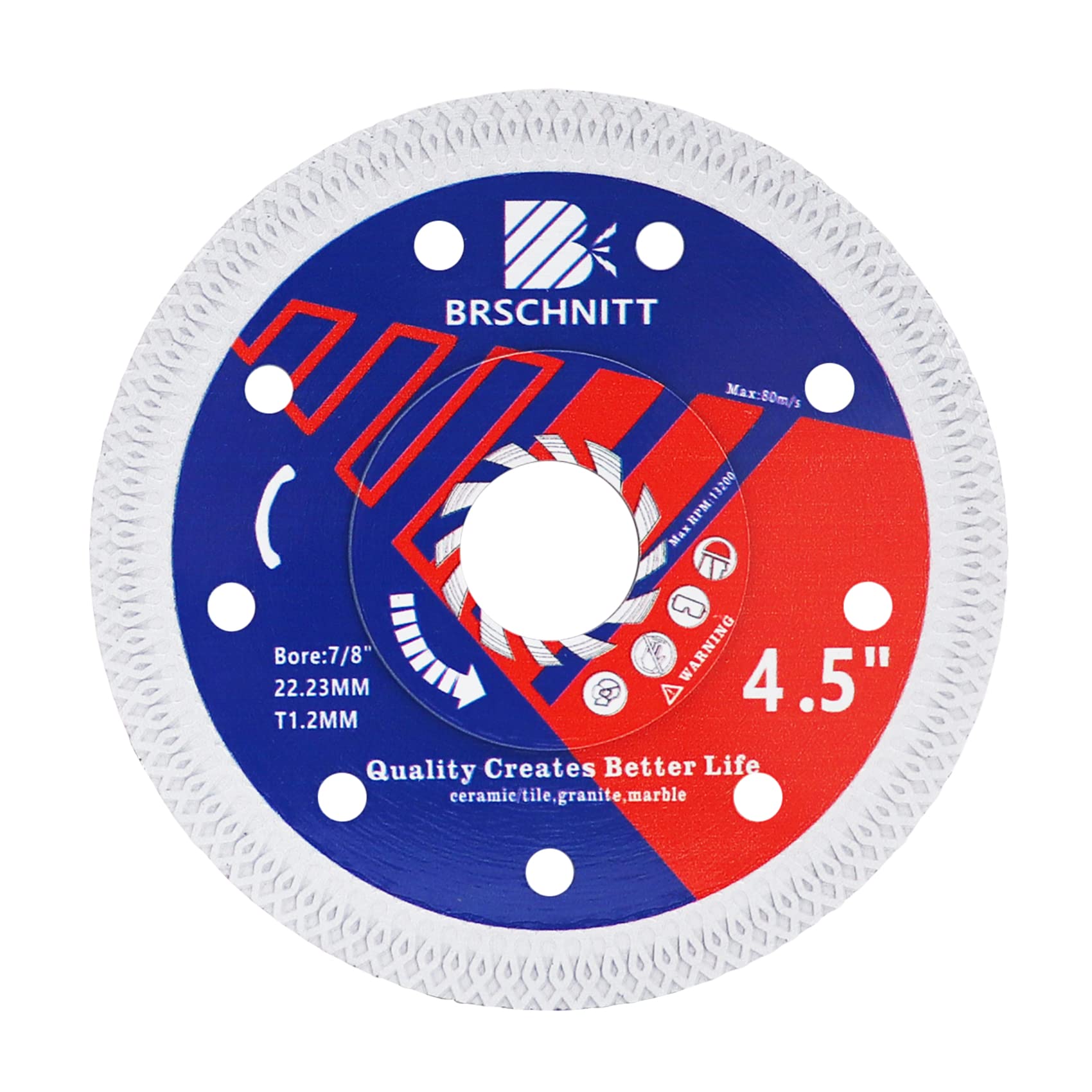Super Thin Diamond Porcelain Saw Blade with X Teeth,BRSCHNITT 4-1/2 Inch (115mm) Diamond Cutting Disc with Reinforced Core Center for Dry/Wet Cutting Porcelain Tile Ceramic Marble Granite
