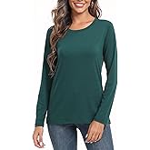 PRIMODA Women's Crew Neck Long Sleeve Shirts Basic Loose Fit Layering Tops