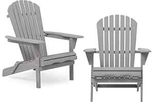 WOOD-NATRL Wooden Folding Adirondack Chair Set of 2, Half Pre-Assembled Wood Lounge Chair for Outdoor Patio Garden Lawn Backyard Deck Pool Beach Firepit