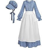 Nuoqi Prairie Dress Women Colonial Pioneer Dress with Bonnet Adult Colonial Costumes