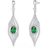 Vintage Emerald Earrings 925 Sterling Silver Lab Created Emerald Drop Earrings for Women