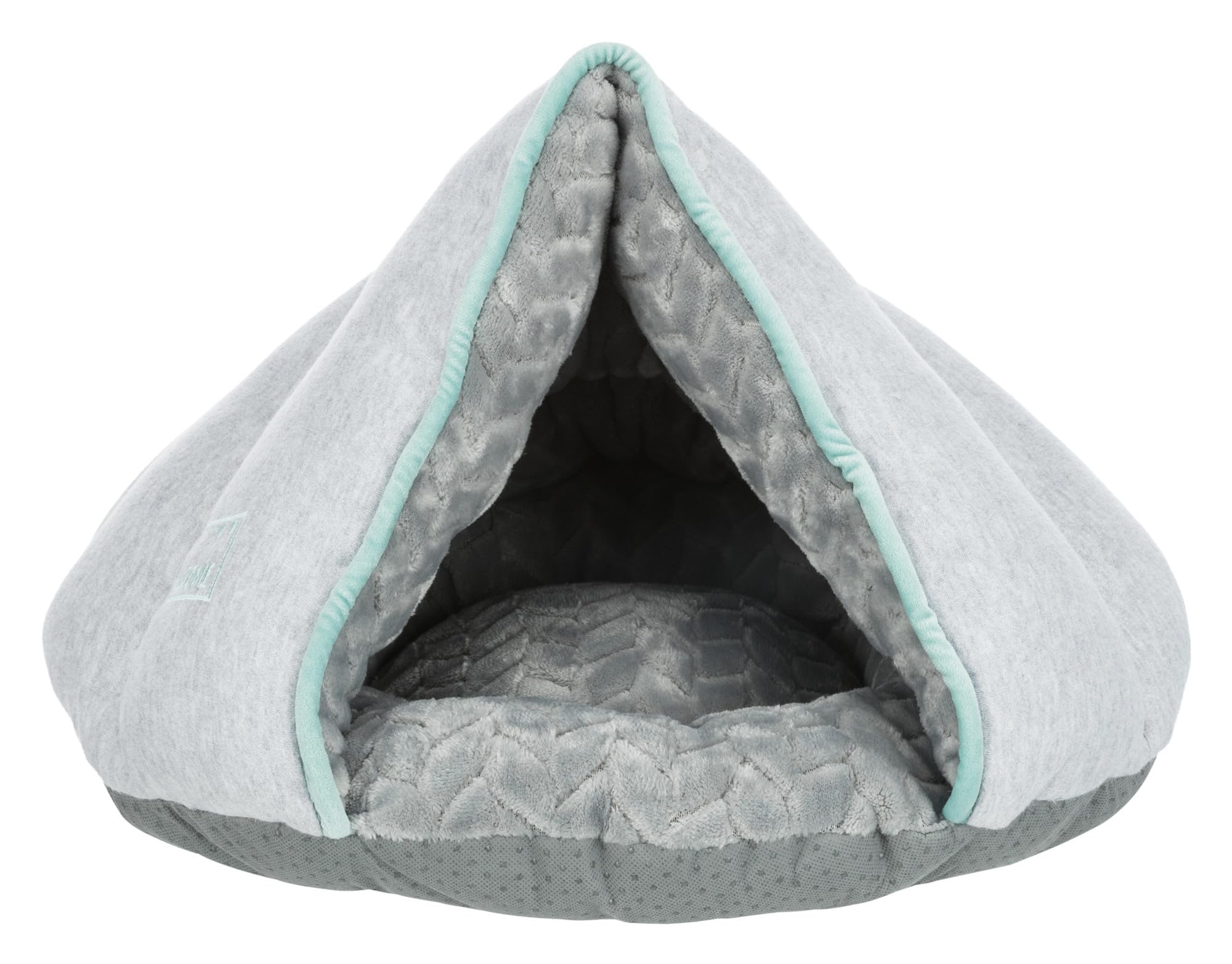 TRIXIE Junior cuddle cave for puppies - sweat material outside & plush inside - polyester fleece filling - firmly integrated cushion - non-slip base - 45 x 30 x 40 cm - grey - 38254