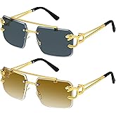 Dollger Rimless Sunglasses for Men Square Fashion Shades Tinted Lens Metal Frameless Rectangle Y2K Glasses UV400