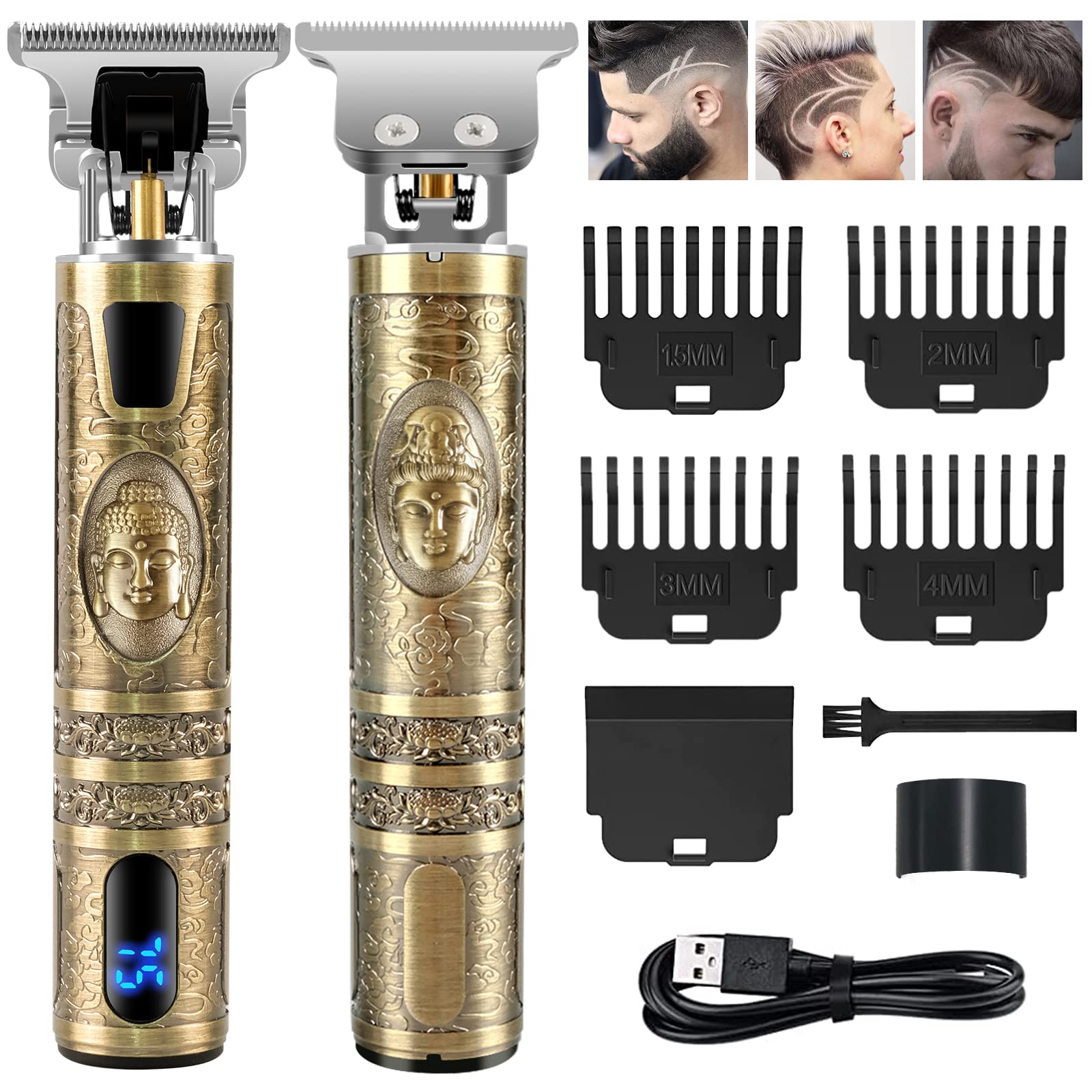 Men's Hair Clippers, CKCLR Professional Hair Clipper, Waterproof IPX7 Electric Hair Shaver LCD Display, Hair Trimmer, Cordless Beard Trimmer, Baldheaded Hair Cutting Kit (Bronze)