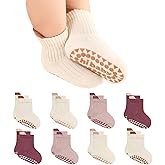 BONANGEL Baby Socks with Grips, 8 Pairs Non Slip Cotton Ankle Socks for Toddler Girls Boys Infants Kids 0-5 Years Old