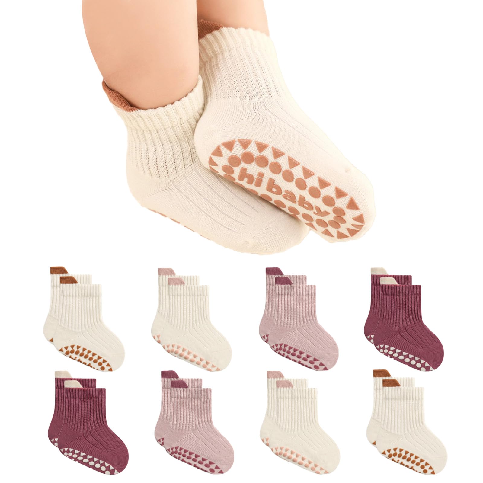 Photo 1 of ***FACTORY SEALED***BONANGEL Baby Socks with Grips, 8 Pairs Non Slip Cotton Ankle Socks for Toddler Girls Boys Infants Kids 0-5 Years Old***FACTORY SEALED***