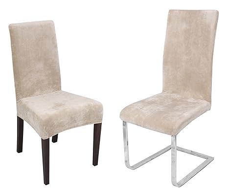 Beautex Maya Samt Mirofaser Stuhlhusse, elastische Stretch Husse Bi-Elastic, Farbe wählbar, Natur