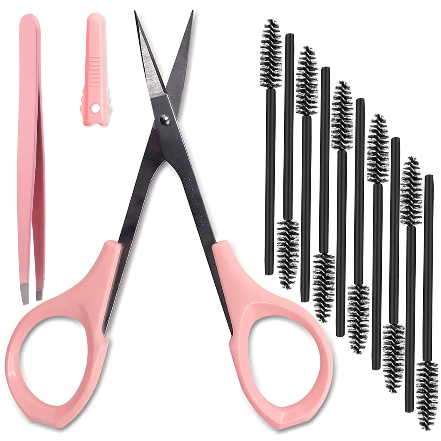 4" Curved Craft Scissors Stainless Steel Unisex Eyebrow Kit Eyebrow Scissors, Slant Tweezers And Eyebrow Brush for Eyebrow Eyelash Extensions: Beauty