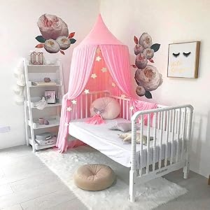 Fashionme Bed Canopy Princess Castle Round Dome Mosquito Net Baby Kids Playing Reading Nook Tent Indoor Game House Room Decoration (Pink)