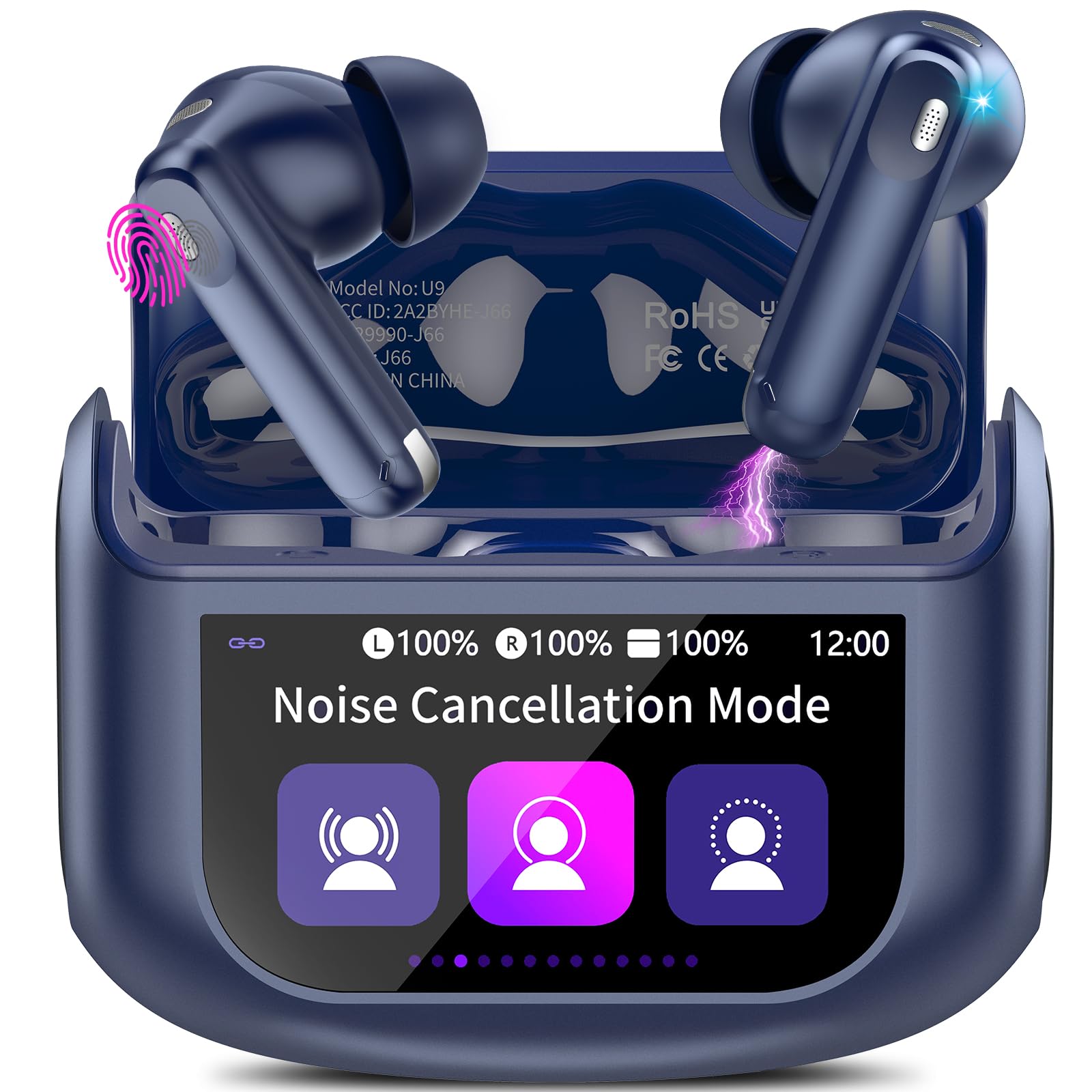 Photo 1 of Wireless Earbuds, Bluetooth 5.4 Headphones with Multifunctional Touch Screen, 48H Bass Stereo Ear Buds with ANC/ENC Noise Cancelling/Transparency Mode, IPX7 Earphones with 5 EQ Modes, Dark Blue