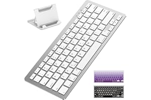 OMOTON KB066-E Rechargeable Bluetooth Keyboard for iPad, with 2 Colour Stickers and Adjustable Stand, Slim Wireless Portable 
